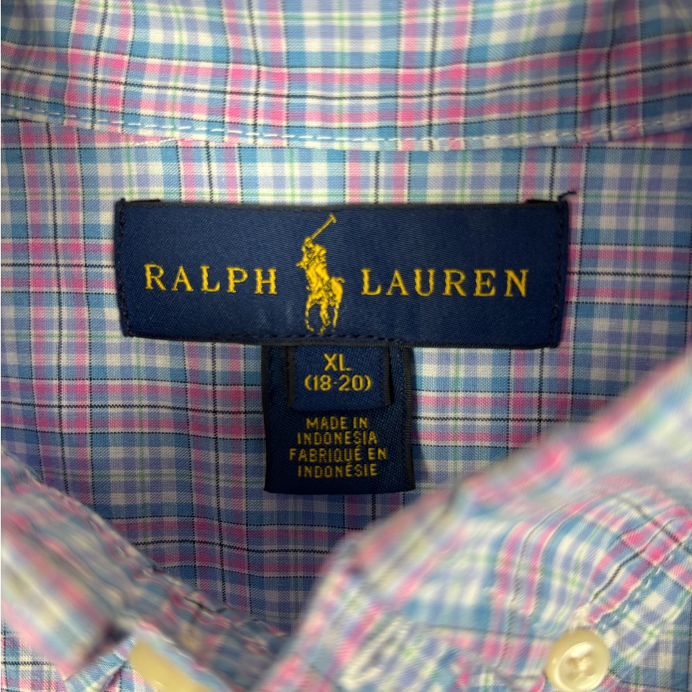 Ralph Lauren Button Down Shirt Boys Size XL 18-20 Long Sleeve Blue Pink - Picture 3 of 4